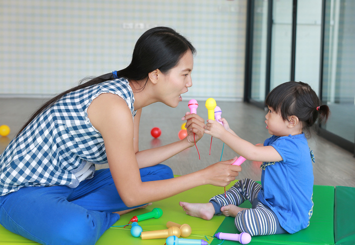 Mother and Cute asian baby girl.